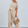 Off Shoulder Wide Leg Jumpsuit in Beige