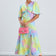 Angel Sleeve Twist Midi Dress with Slit in Sparkle Pink print