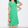 Linen Style Buttoned Shirt Midi Dress in Green