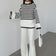 Striped High Neck Jumper and Wide leg Trousers knitted Co Ord set in Ecru