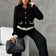 Elegant Knitted Co Ord set with Jacket and wide leg trousers in Black