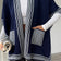 Knitted Cardigan/Poncho with Stripe Edge – Navy